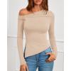 imageBTFBM Off The Shoulder Tops for Women Fall Fashion 2025 Asymmetrical Long Sleeve Shirts Fitted Going Out Top Y2K ClothesBeige