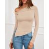 imageBTFBM Off The Shoulder Tops for Women Fall Fashion 2025 Asymmetrical Long Sleeve Shirts Fitted Going Out Top Y2K ClothesBeige