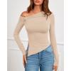 imageBTFBM Off The Shoulder Tops for Women Fall Fashion 2025 Asymmetrical Long Sleeve Shirts Fitted Going Out Top Y2K ClothesBeige
