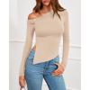 imageBTFBM Off The Shoulder Tops for Women Fall Fashion 2025 Asymmetrical Long Sleeve Shirts Fitted Going Out Top Y2K ClothesBeige