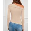 imageBTFBM Off The Shoulder Tops for Women Fall Fashion 2025 Asymmetrical Long Sleeve Shirts Fitted Going Out Top Y2K ClothesBeige