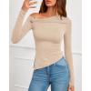 imageBTFBM Off The Shoulder Tops for Women Fall Fashion 2025 Asymmetrical Long Sleeve Shirts Fitted Going Out Top Y2K ClothesBeige
