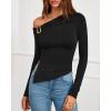 imageBTFBM Off The Shoulder Tops for Women Fall Fashion 2025 Asymmetrical Long Sleeve Shirts Fitted Going Out Top Y2K ClothesBlack