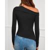 imageBTFBM Off The Shoulder Tops for Women Fall Fashion 2025 Asymmetrical Long Sleeve Shirts Fitted Going Out Top Y2K ClothesBlack