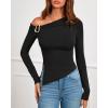 imageBTFBM Off The Shoulder Tops for Women Fall Fashion 2025 Asymmetrical Long Sleeve Shirts Fitted Going Out Top Y2K ClothesBlack