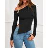 imageBTFBM Off The Shoulder Tops for Women Fall Fashion 2025 Asymmetrical Long Sleeve Shirts Fitted Going Out Top Y2K ClothesBlack
