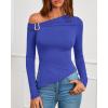 imageBTFBM Off The Shoulder Tops for Women Fall Fashion 2025 Asymmetrical Long Sleeve Shirts Fitted Going Out Top Y2K ClothesBlue