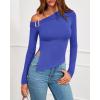 imageBTFBM Off The Shoulder Tops for Women Fall Fashion 2025 Asymmetrical Long Sleeve Shirts Fitted Going Out Top Y2K ClothesBlue