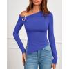 imageBTFBM Off The Shoulder Tops for Women Fall Fashion 2025 Asymmetrical Long Sleeve Shirts Fitted Going Out Top Y2K ClothesBlue