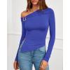 imageBTFBM Off The Shoulder Tops for Women Fall Fashion 2025 Asymmetrical Long Sleeve Shirts Fitted Going Out Top Y2K ClothesBlue