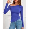 imageBTFBM Off The Shoulder Tops for Women Fall Fashion 2025 Asymmetrical Long Sleeve Shirts Fitted Going Out Top Y2K ClothesBlue