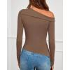 imageBTFBM Off The Shoulder Tops for Women Fall Fashion 2025 Asymmetrical Long Sleeve Shirts Fitted Going Out Top Y2K ClothesBrown