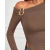 imageBTFBM Off The Shoulder Tops for Women Fall Fashion 2025 Asymmetrical Long Sleeve Shirts Fitted Going Out Top Y2K ClothesBrown