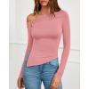 imageBTFBM Off The Shoulder Tops for Women Fall Fashion 2025 Asymmetrical Long Sleeve Shirts Fitted Going Out Top Y2K ClothesPink