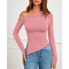 imageBTFBM Off The Shoulder Tops for Women Fall Fashion 2025 Asymmetrical Long Sleeve Shirts Fitted Going Out Top Y2K ClothesPink