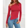 imageBTFBM Off The Shoulder Tops for Women Fall Fashion 2025 Asymmetrical Long Sleeve Shirts Fitted Going Out Top Y2K ClothesRed