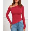 imageBTFBM Off The Shoulder Tops for Women Fall Fashion 2025 Asymmetrical Long Sleeve Shirts Fitted Going Out Top Y2K ClothesRed