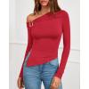 imageBTFBM Off The Shoulder Tops for Women Fall Fashion 2025 Asymmetrical Long Sleeve Shirts Fitted Going Out Top Y2K ClothesRed