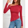 imageBTFBM Off The Shoulder Tops for Women Fall Fashion 2025 Asymmetrical Long Sleeve Shirts Fitted Going Out Top Y2K ClothesRed