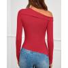 imageBTFBM Off The Shoulder Tops for Women Fall Fashion 2025 Asymmetrical Long Sleeve Shirts Fitted Going Out Top Y2K ClothesRed