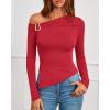 imageBTFBM Off The Shoulder Tops for Women Fall Fashion 2025 Asymmetrical Long Sleeve Shirts Fitted Going Out Top Y2K ClothesRed