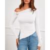 imageBTFBM Off The Shoulder Tops for Women Fall Fashion 2025 Asymmetrical Long Sleeve Shirts Fitted Going Out Top Y2K ClothesWhite