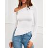imageBTFBM Off The Shoulder Tops for Women Fall Fashion 2025 Asymmetrical Long Sleeve Shirts Fitted Going Out Top Y2K ClothesWhite