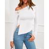 imageBTFBM Off The Shoulder Tops for Women Fall Fashion 2025 Asymmetrical Long Sleeve Shirts Fitted Going Out Top Y2K ClothesWhite