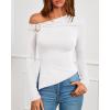 imageBTFBM Off The Shoulder Tops for Women Fall Fashion 2025 Asymmetrical Long Sleeve Shirts Fitted Going Out Top Y2K ClothesWhite