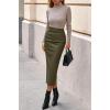 imageBTFBM Skirts for Women Trendy Fall 2025 Elastic Waist Ruched Bodycon Slit Pencil Midi Leather Skirt Bussiness CasualArmy Green