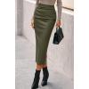imageBTFBM Skirts for Women Trendy Fall 2025 Elastic Waist Ruched Bodycon Slit Pencil Midi Leather Skirt Bussiness CasualArmy Green