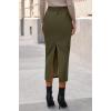 imageBTFBM Skirts for Women Trendy Fall 2025 Elastic Waist Ruched Bodycon Slit Pencil Midi Leather Skirt Bussiness CasualArmy Green
