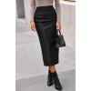 imageBTFBM Skirts for Women Trendy Fall 2025 Elastic Waist Ruched Bodycon Slit Pencil Midi Leather Skirt Bussiness CasualBlack