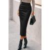 imageBTFBM Skirts for Women Trendy Fall 2025 Elastic Waist Ruched Bodycon Slit Pencil Midi Leather Skirt Bussiness CasualBlack