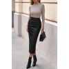 imageBTFBM Skirts for Women Trendy Fall 2025 Elastic Waist Ruched Bodycon Slit Pencil Midi Leather Skirt Bussiness CasualBlack