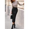 imageBTFBM Skirts for Women Trendy Fall 2025 Elastic Waist Ruched Bodycon Slit Pencil Midi Leather Skirt Bussiness CasualBlack