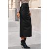 imageBTFBM Skirts for Women Trendy Fall 2025 Elastic Waist Ruched Bodycon Slit Pencil Midi Leather Skirt Bussiness CasualBlack
