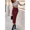 imageBTFBM Skirts for Women Trendy Fall 2025 Elastic Waist Ruched Bodycon Slit Pencil Midi Leather Skirt Bussiness CasualBurgundy