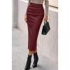 imageBTFBM Skirts for Women Trendy Fall 2025 Elastic Waist Ruched Bodycon Slit Pencil Midi Leather Skirt Bussiness CasualBurgundy