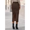 imageBTFBM Skirts for Women Trendy Fall 2025 Elastic Waist Ruched Bodycon Slit Pencil Midi Leather Skirt Bussiness CasualCoffee