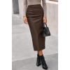 imageBTFBM Skirts for Women Trendy Fall 2025 Elastic Waist Ruched Bodycon Slit Pencil Midi Leather Skirt Bussiness CasualCoffee
