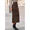 imageBTFBM Skirts for Women Trendy Fall 2025 Elastic Waist Ruched Bodycon Slit Pencil Midi Leather Skirt Bussiness CasualCoffee