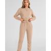 imageBTFBM Women 2 Piece Outfits Long Sleeve Crop Top Pullover Drawstring Pant Jogger Set Casual Sweatsuits Tracksuit PocketsKhaki