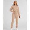 imageBTFBM Women 2 Piece Outfits Long Sleeve Crop Top Pullover Drawstring Pant Jogger Set Casual Sweatsuits Tracksuit PocketsKhaki