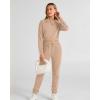 imageBTFBM Women 2 Piece Outfits Long Sleeve Crop Top Pullover Drawstring Pant Jogger Set Casual Sweatsuits Tracksuit PocketsKhaki