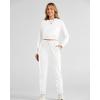 imageBTFBM Women 2 Piece Outfits Long Sleeve Crop Top Pullover Drawstring Pant Jogger Set Casual Sweatsuits Tracksuit PocketsWhite