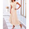 imageBTFBM Women Two Piece Skirt Set Summer 2025 Casual Vacation Crew Neck Short Sleeve Cropped Top Elastic Waist Midi SkirtsBeige
