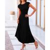 imageBTFBM Women Two Piece Skirt Set Summer 2025 Casual Vacation Crew Neck Short Sleeve Cropped Top Elastic Waist Midi SkirtsBlack