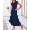 imageBTFBM Women Two Piece Skirt Set Summer 2025 Casual Vacation Crew Neck Short Sleeve Cropped Top Elastic Waist Midi SkirtsDark Blue
