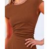 imageBTFBM Women Two Piece Skirt Set Summer 2025 Casual Vacation Crew Neck Short Sleeve Cropped Top Elastic Waist Midi SkirtsDark Brown